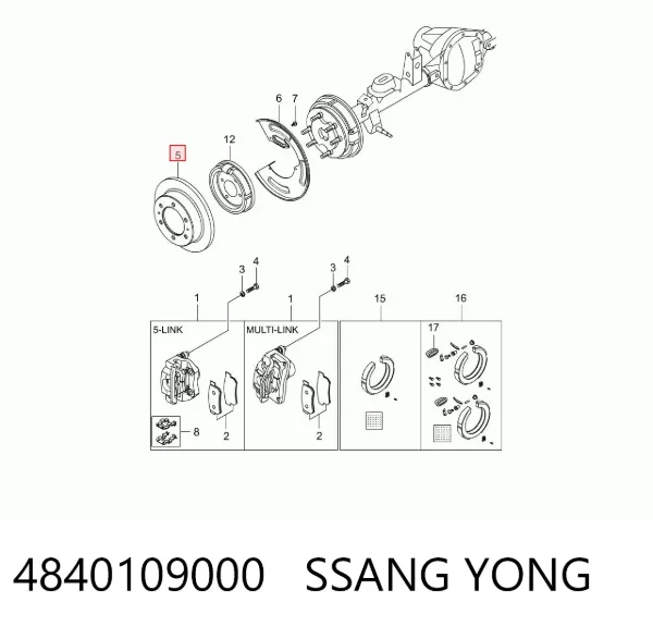 Disco do freio traseiro 4840109000 Ssang Yong