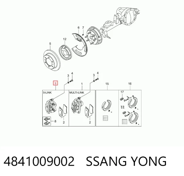 Suporte do freio traseiro esquerdo 4841009002 Ssang Yong