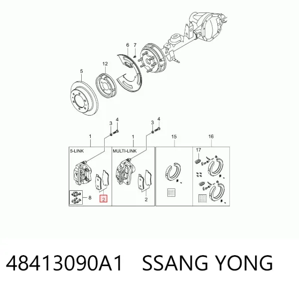 Sapatas do freio traseiras de disco 48413090A1 Ssang Yong