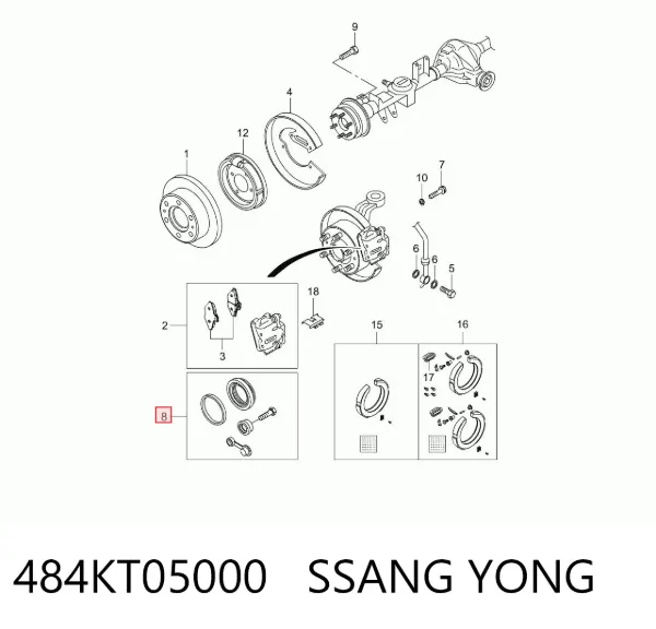 Kit de reparação de suporte do freio traseiro 484KT05000 Ssang Yong