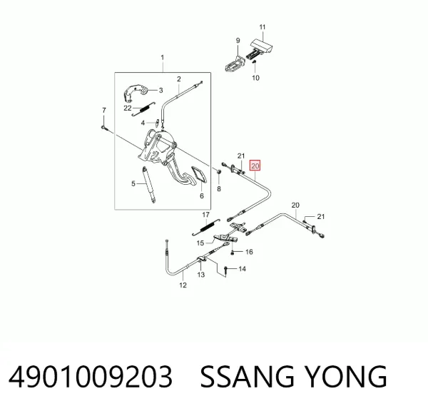 Cabo do freio de estacionamento traseiro esquerdo 4901009203 Ssang Yong