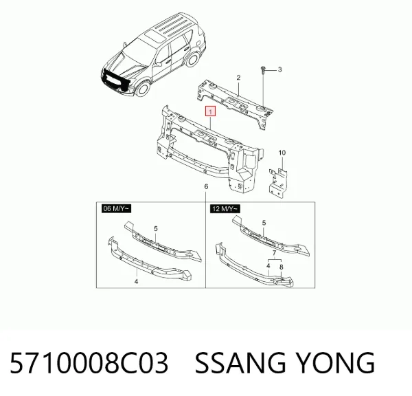 Suporte do radiador montado (painel de montagem de fixação das luzes) SsangYong Rexton I