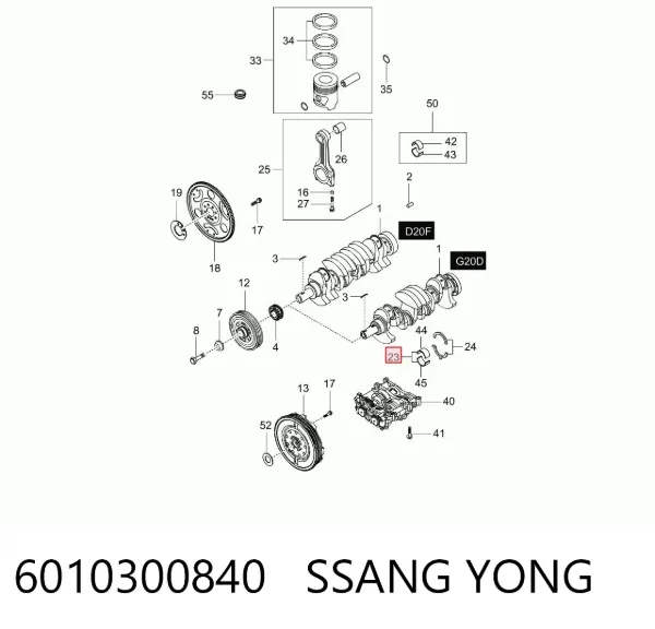 Folhas inseridas principais de cambota, kit, 2ª reparação ( + 0,50) 6010300840 Ssang Yong