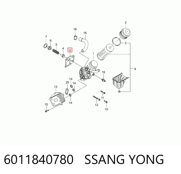 Kit de vedantes de caixa do filtro de óleo 6011840780 Ssang Yong