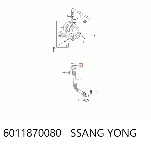 Vedante de mangueira de derivação de óleo de turbina 6011870080 Ssang Yong