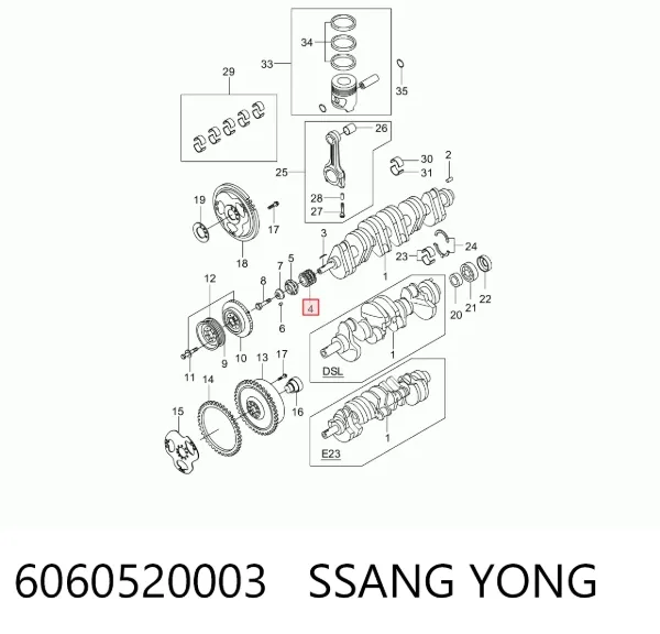 Engrenagem de cadeia da roda dentada de acionamento de cambota de motor 6060520003 Ssang Yong