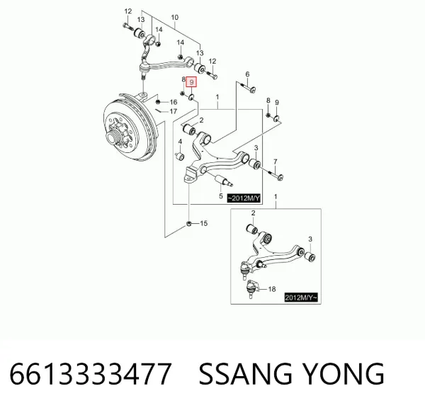 Arruela de parafuso de fixação de braço oscilante dianteiro inferior 6613333477 Ssang Yong
