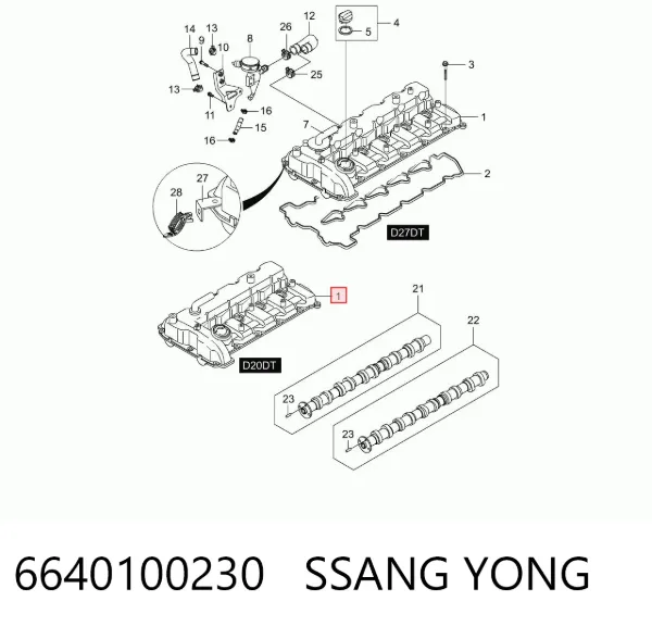 Tampa de válvulas 6640100230 Ssang Yong