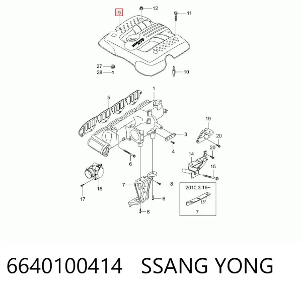 Tampa de motor decorativa 6640100414 Ssang Yong