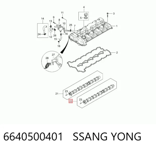 Árvore distribuidora de motor de escape 6640500401 Ssang Yong
