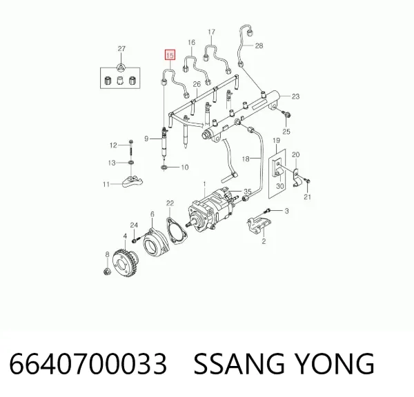 Tubo de combustível do injetor de 1º cilindro 6640700033 Ssang Yong