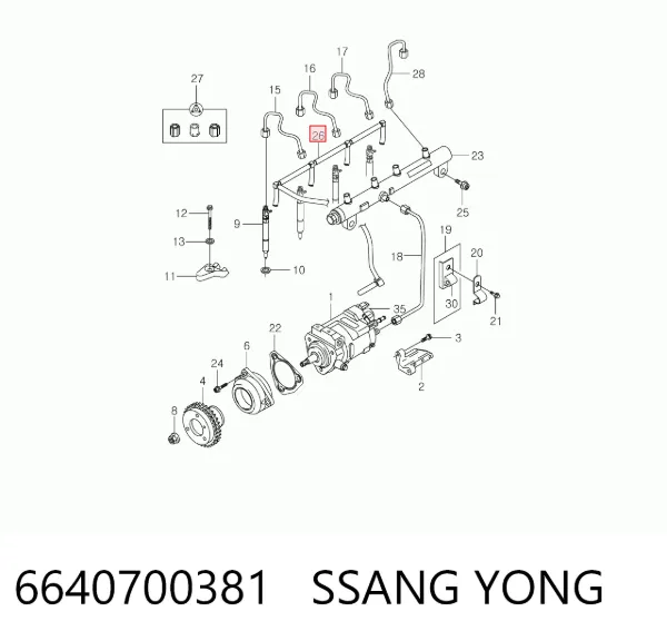Tubo de combustível, inverso desde os injetores 6640700381 Ssang Yong