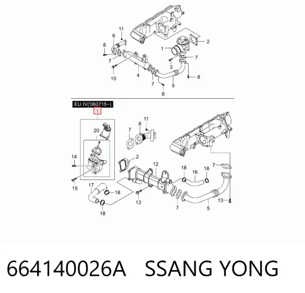 Válvula EGR de recirculação dos gases 664140026A Ssang Yong
