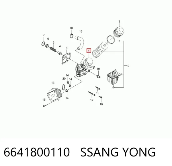 Caixa do filtro de óleo 6641800110 Ssang Yong