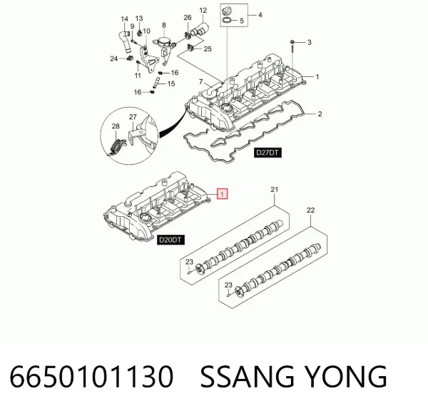 Tampa de válvulas 6650101130 Ssang Yong