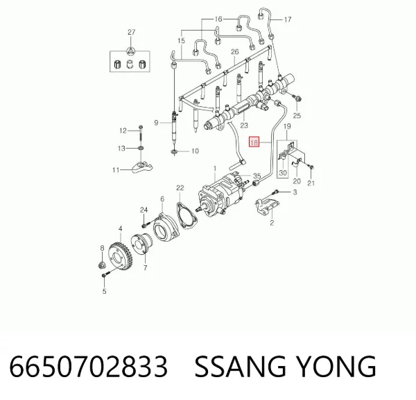 Tubo de combustível, desde a Bomba de Combustível de Pressão Alta até a sonda de combustível 6650702833 Ssang Yong