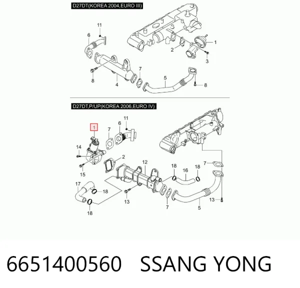 Válvula EGR de recirculação dos gases 6651400560 Ssang Yong