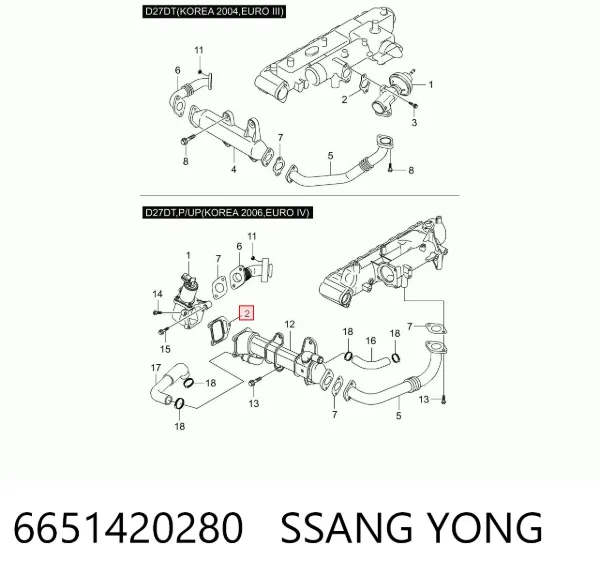 Vedante de válvula EGR de recirculação 6651420280 Ssang Yong