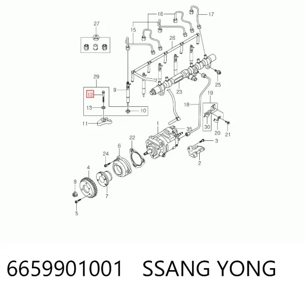 Parafuso de fixação do injetor 6659901001 Ssang Yong