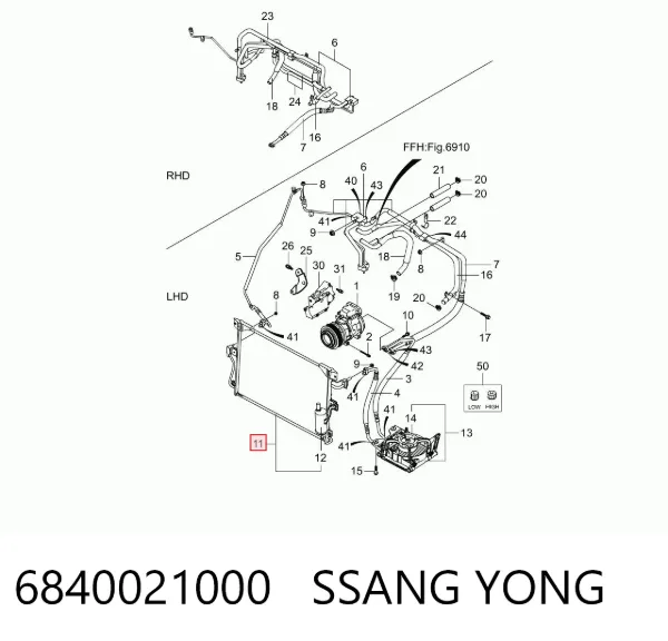 Radiador de aparelho de ar condicionado SsangYong Rodius 