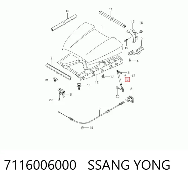 Amortecedor da capota direito 7116006000 Ssang Yong