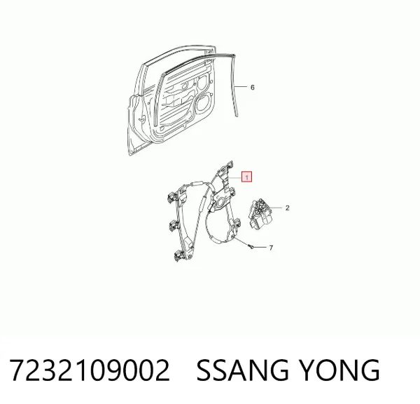 Mecanismo de acionamento de vidro da porta dianteira direita 7232109002 Ssang Yong