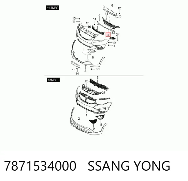 Moldura superior de grelha do pára-choque dianteiro 7871534000 Ssang Yong