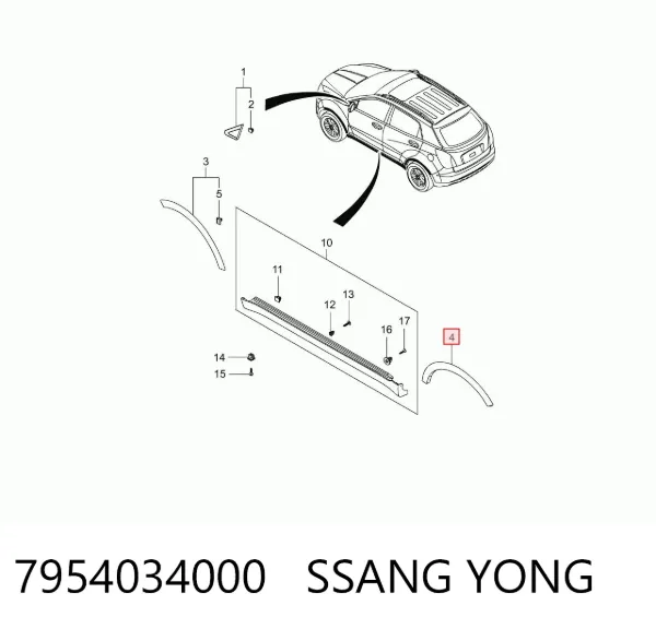 Expansor direito (placa sobreposta) de arco do pára-lama traseiro 7954034000 Ssang Yong
