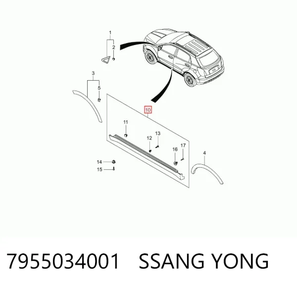 Placa sobreposta (moldura) externa esquerda de acesso 7955034001 Ssang Yong