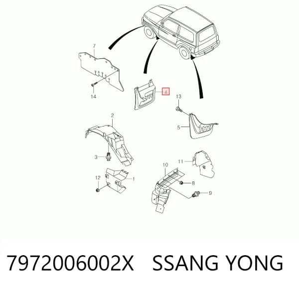 Protetor de lama dianteiro direito 7972006002X Ssang Yong