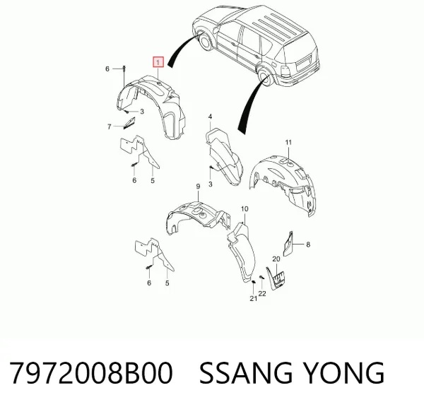 Guarda-barras direito do pára-lama dianteiro SsangYong Rexton I
