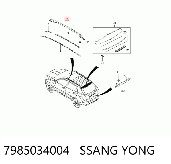 Porta-bagagem do teto esquerdo 7985034004 Ssang Yong