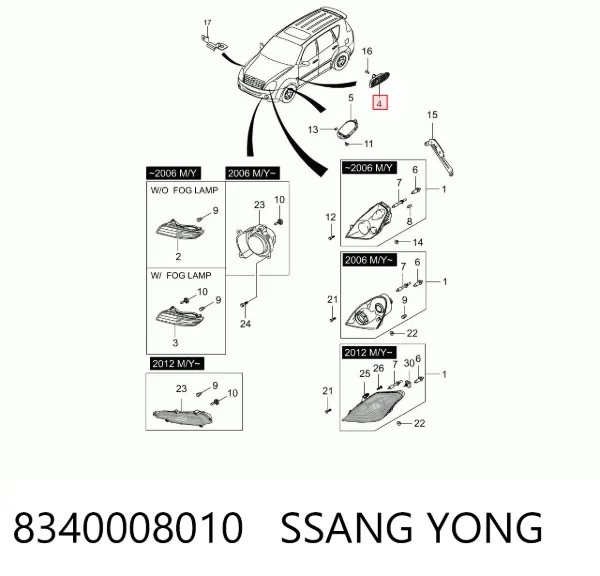 Luz intermitente no pára-lama 8340008010 Ssang Yong