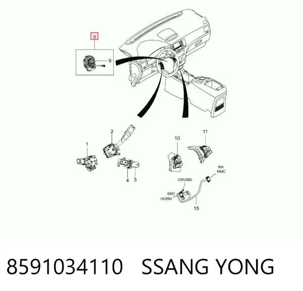 Anel AIRBAG de contato, cabo plano do volante 8591034110 Ssang Yong
