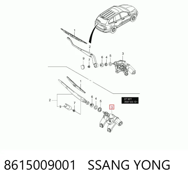 Motor de limpador pára-brisas de vidro traseiro 8615009001 Ssang Yong