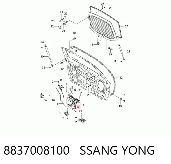 Motor acionador de abertura/fechamento da porta traseira 8837008100 Ssang Yong