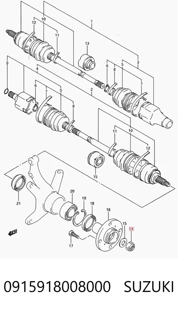 Porca de cubo dianteiro 0915918008000 Suzuki