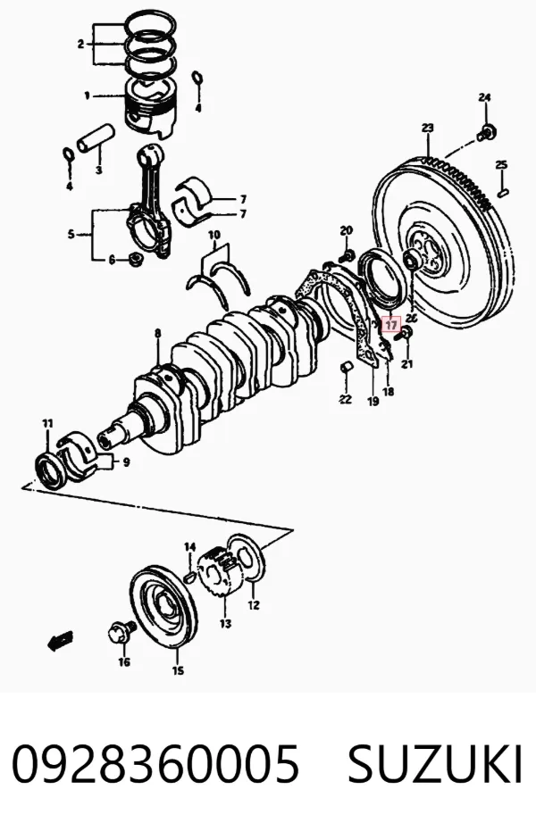 Vedação traseira de cambota de motor 0928360005 Suzuki