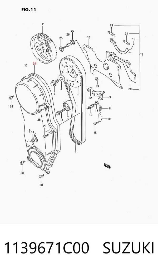 Vedação dianteira da árvore distribuidora de motor 1139671C00 Suzuki