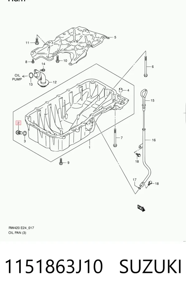 Tampão de panela de motor 1151863J10 Suzuki