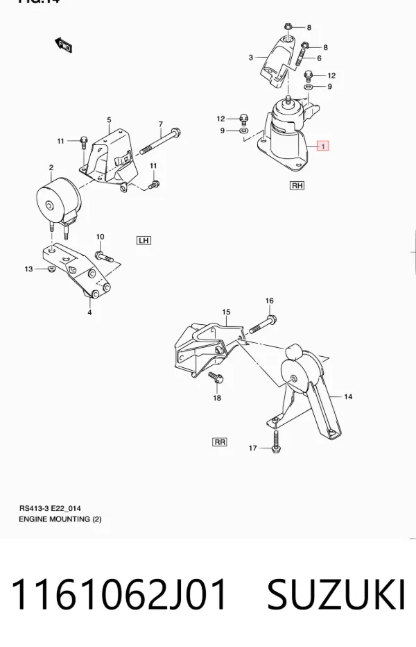 Coxim (suporte) direito de motor 1161062J01 Suzuki