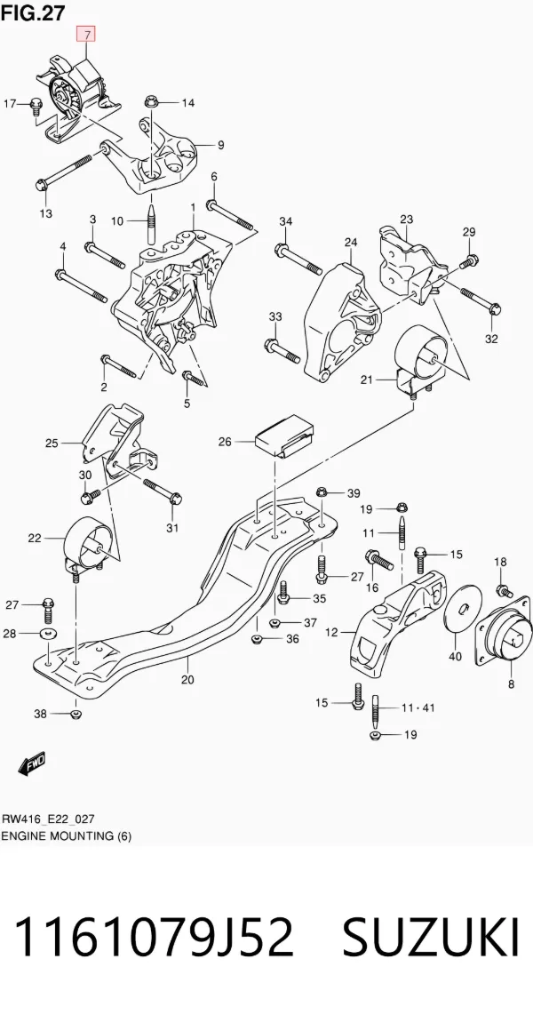 Coxim (suporte) direito dianteiro de motor 1161079J52 Suzuki