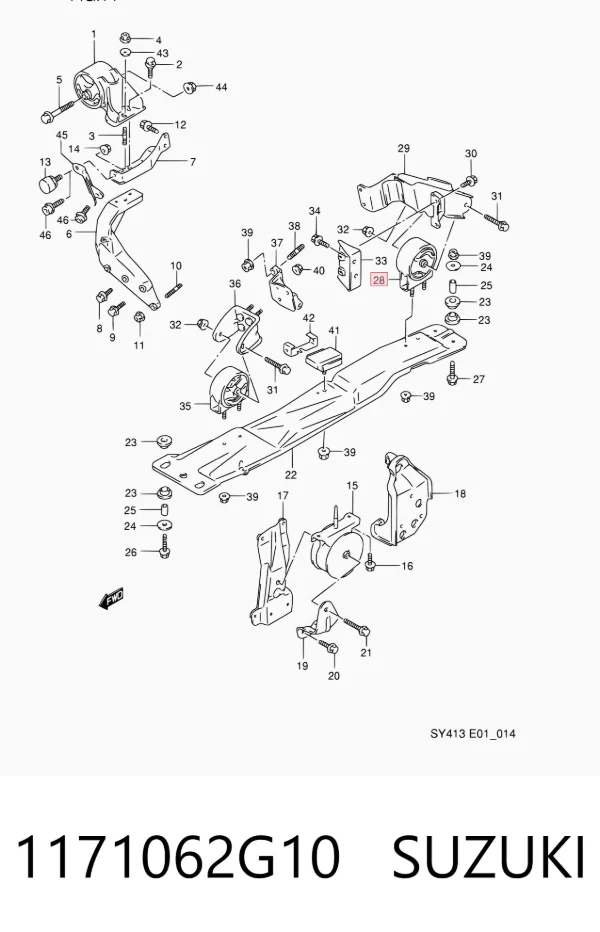 Coxim (suporte) traseiro de motor 1171062G10 Suzuki