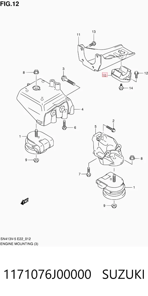 Coxim (suporte) traseiro de motor 1171076J00000 Suzuki