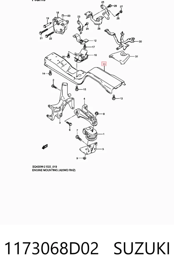 Viga de fixação de motor 1173068D02 Suzuki