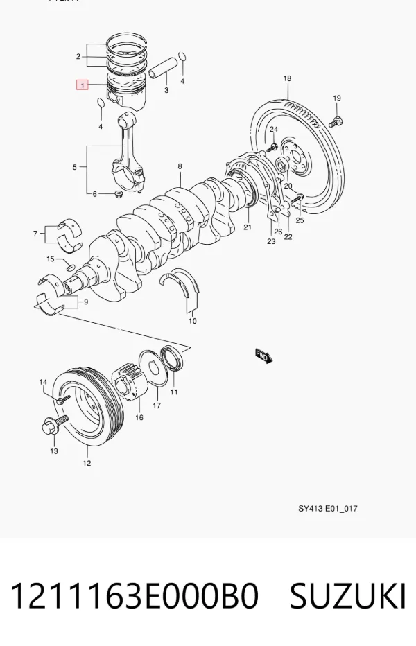 Anéis do pistão para 1 cilindro, STD. 1211163E000B0 Suzuki