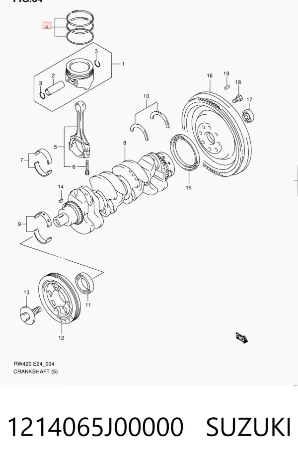 Anéis do pistão para 1 cilindro, STD. 1214065J00000 Suzuki
