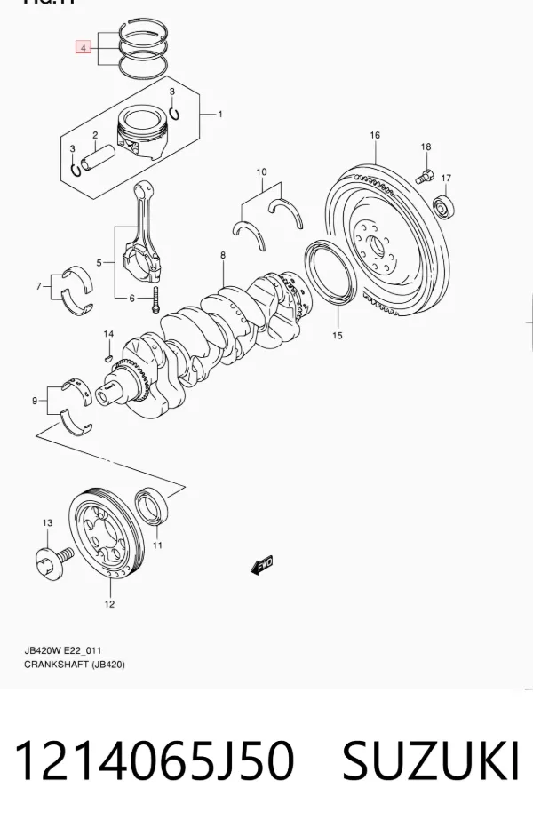 Anéis do pistão para 1 cilindro, 2ª reparação ( + 0,50) 1214065J50 Suzuki