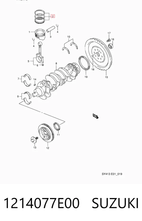 Anéis do pistão para 1 cilindro, STD. 1214077E00 Suzuki