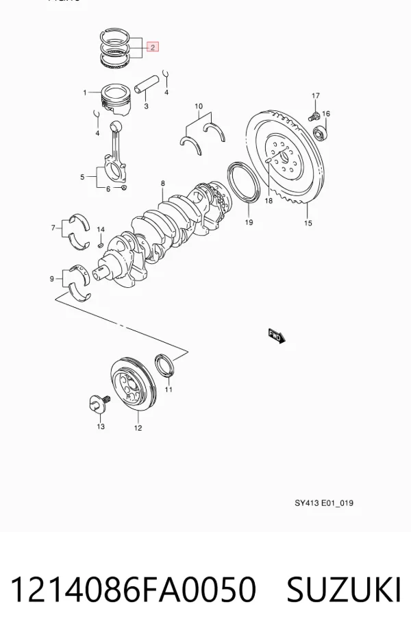 Anéis do pistão para 1 cilindro, 2ª reparação ( + 0,50) 1214086FA0050 Suzuki